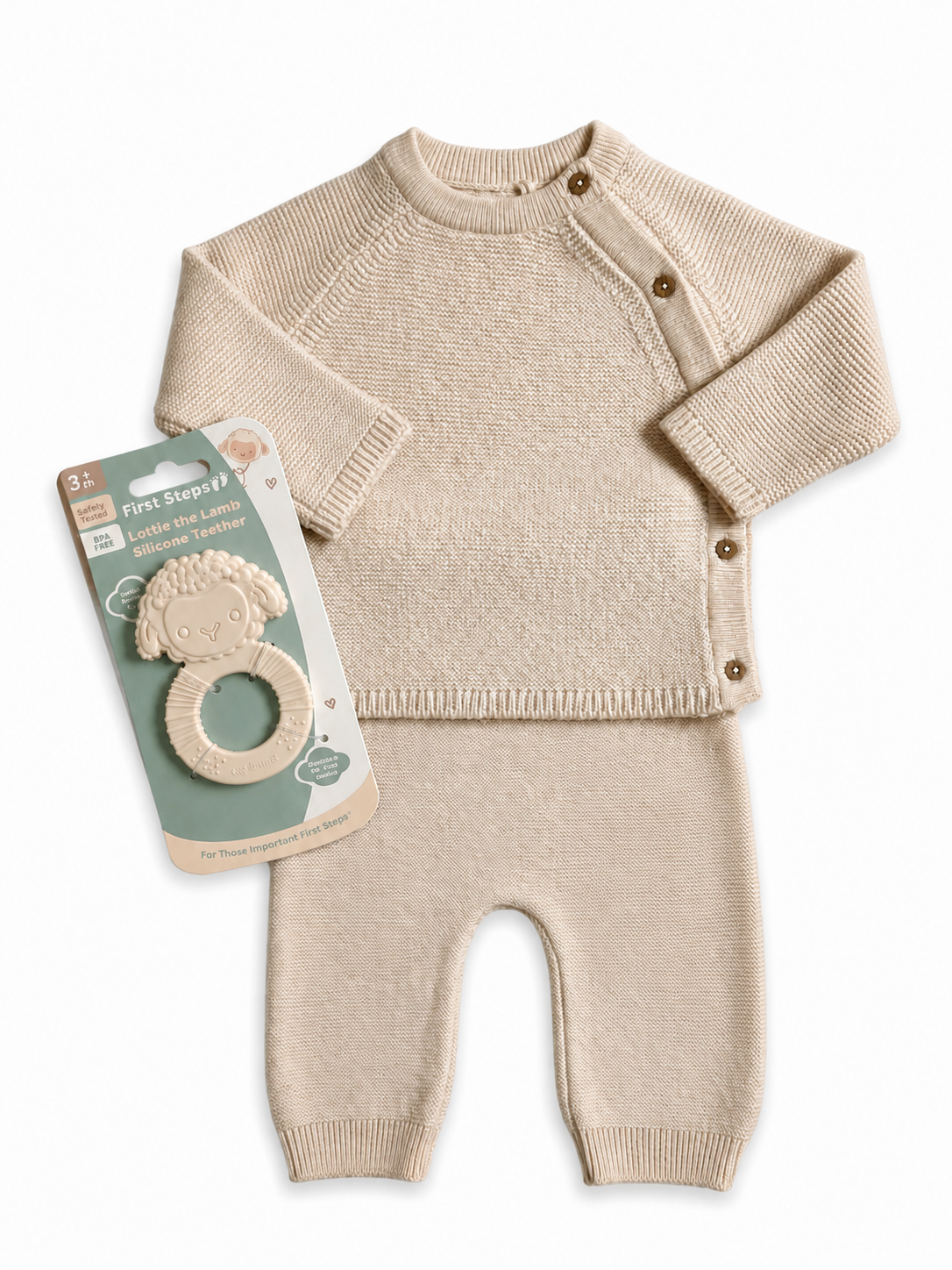 Bubbachubs Baby Knitted Sweater & Leggings Gift Set with Silicone Teether – 3–6 Months