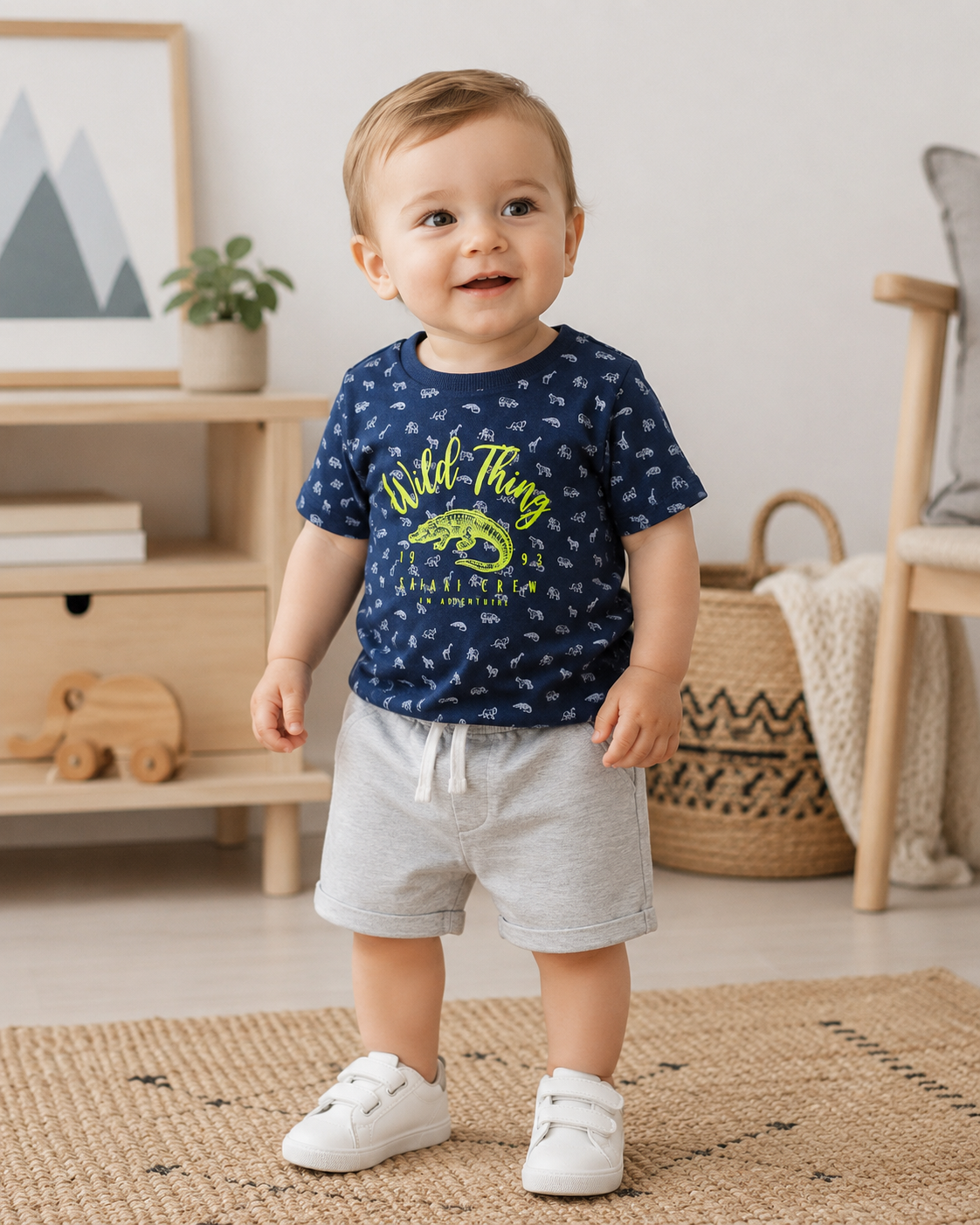 Boys 2 Piece Jersey Tee & Fleece Short Summer Set 12-24 Months