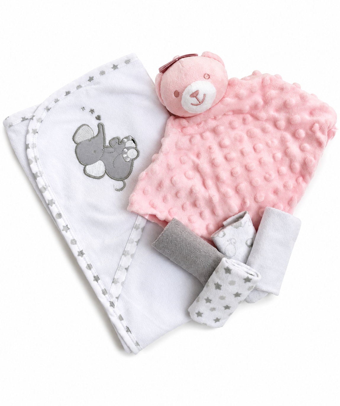 Bubbachubs Baby Girl Hooded Towel Gift Set with Comforter & 4 Wash Cloths