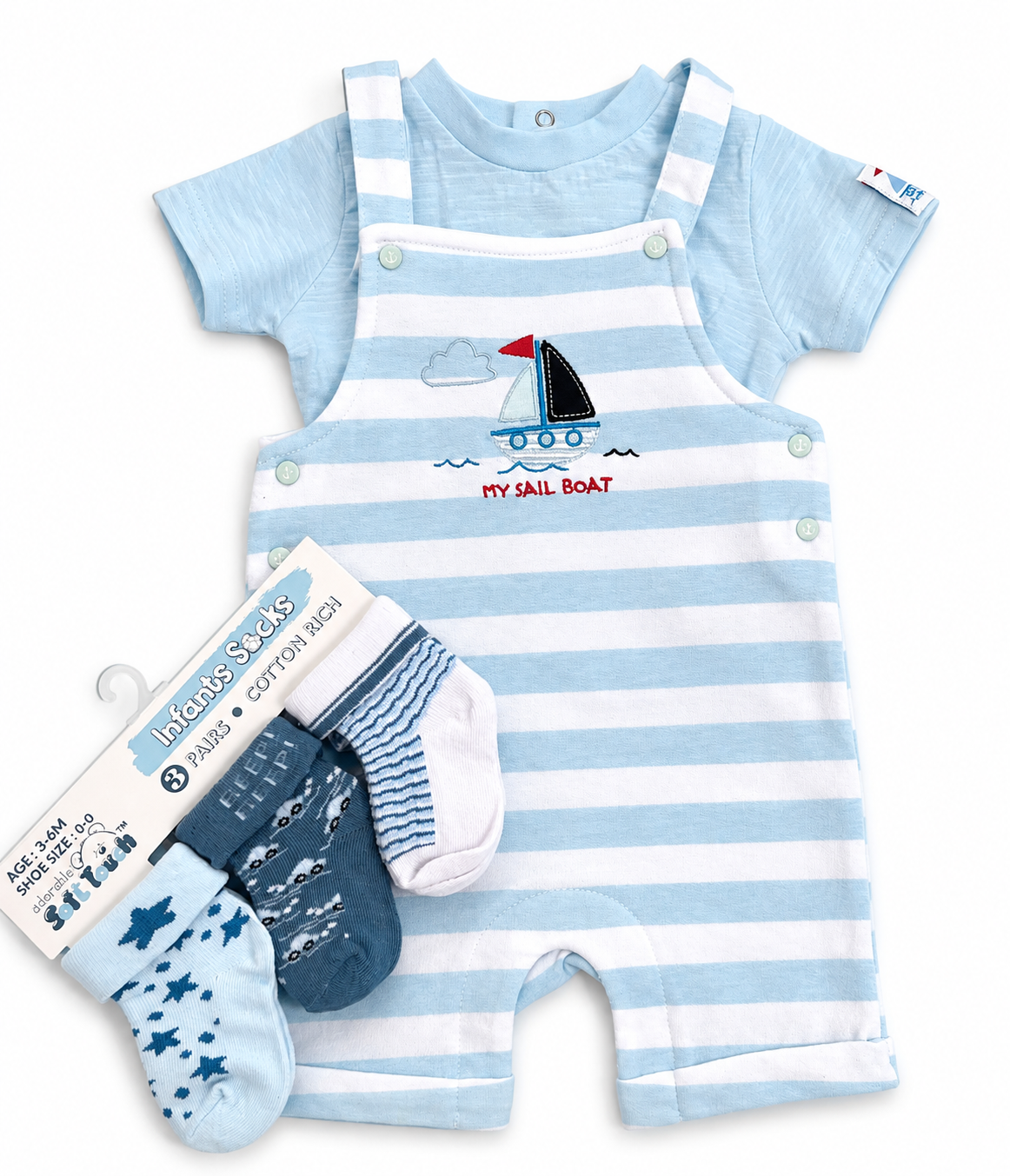 Bubbachubs Baby Boys T-Shirt, Dungarees And Sock Gift Set
