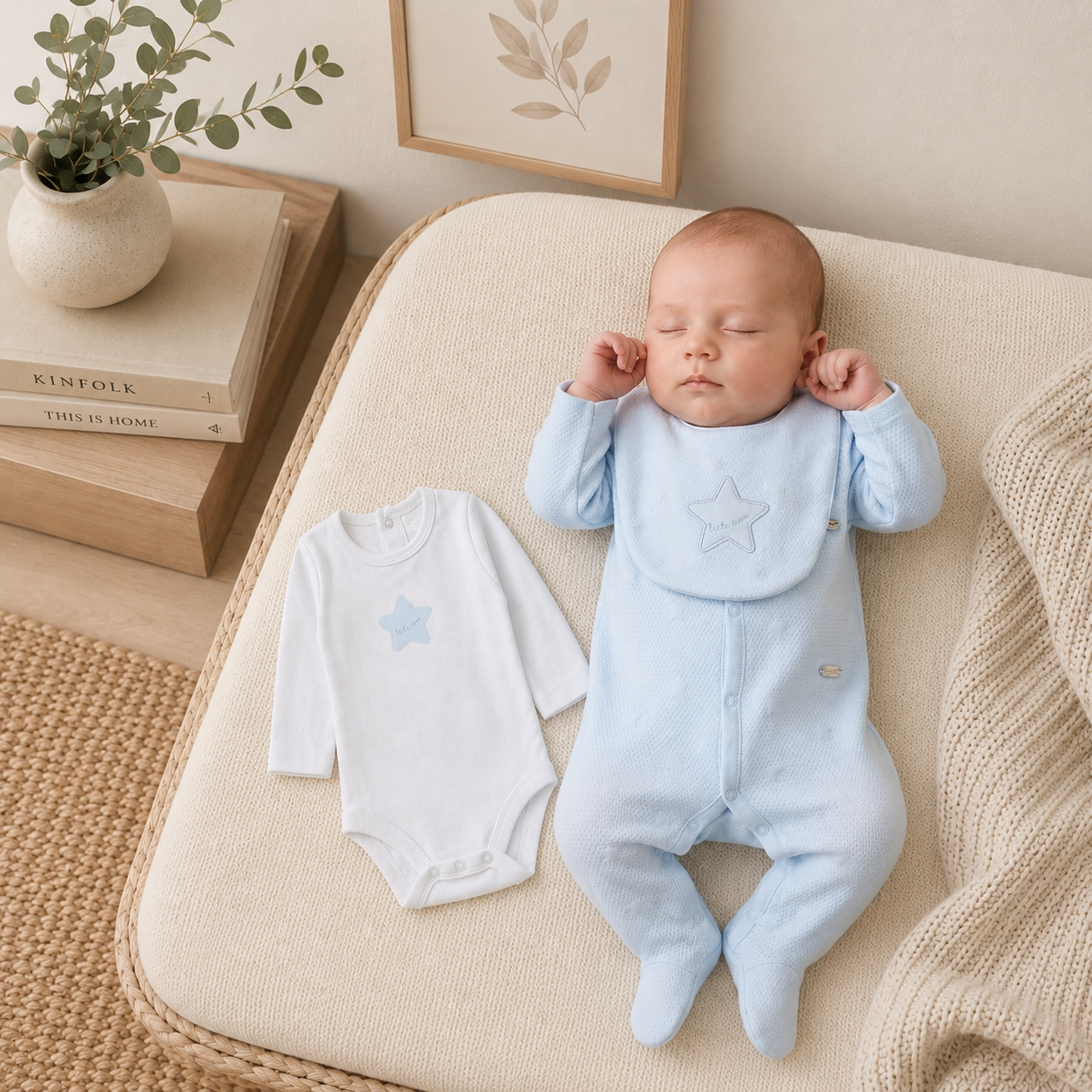 Baby Boys Quilt Jacquard All In One, Bib & Bodysuit 0-6 Months