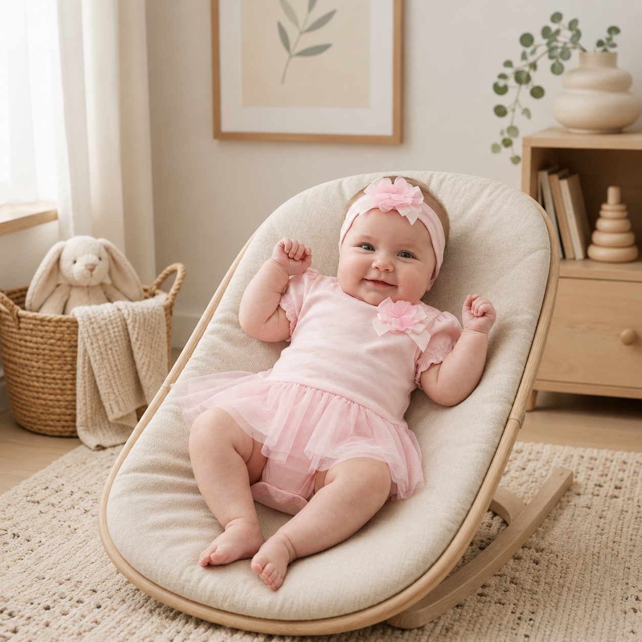 Baby Girl Pink Bodysuit With Tutu Skirt & Headband 0-9 Months