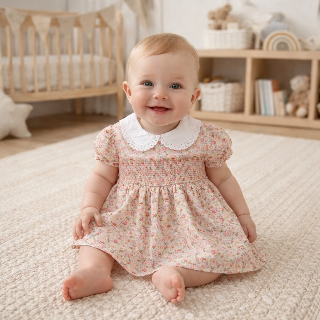 Baby Girl Embroidered Lined Cotton Dress 12-18 Months