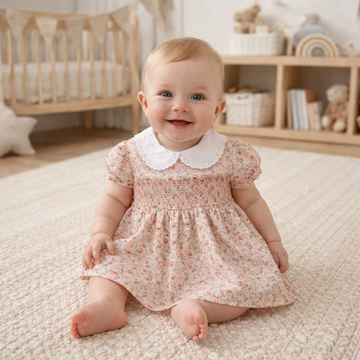 Girls Lined Dress With Embroidery Detail 1-2 Years