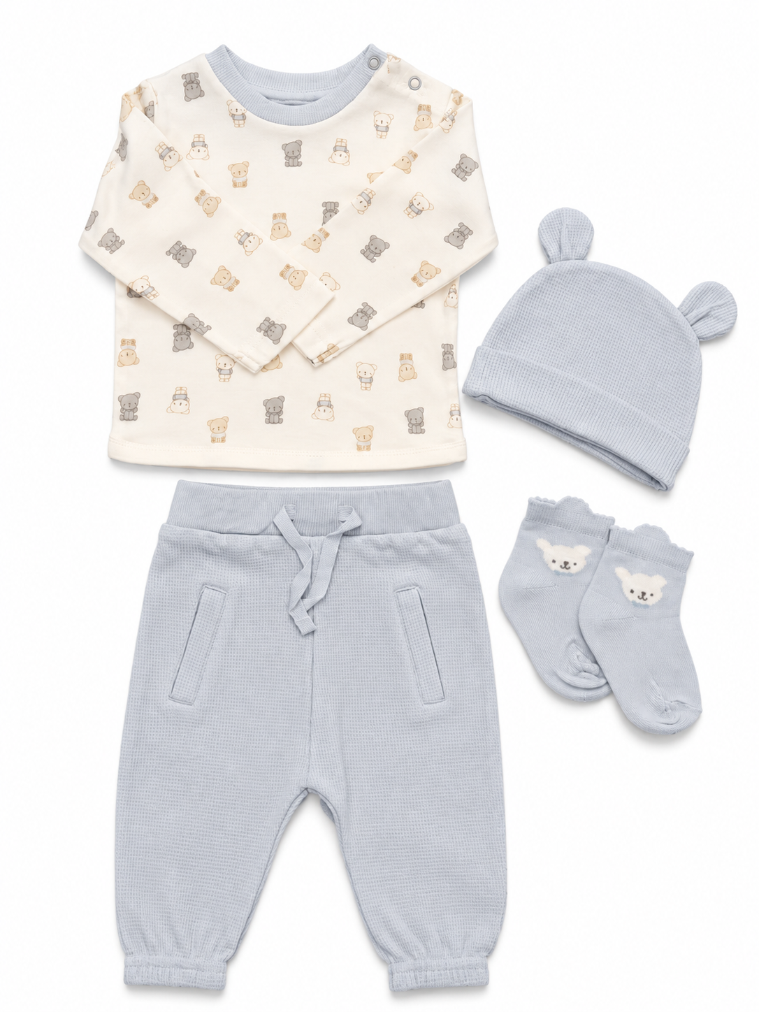 Bubbachubs Baby Boys Waffle Fabric Top, Pants, Hat & Socks Gift Set