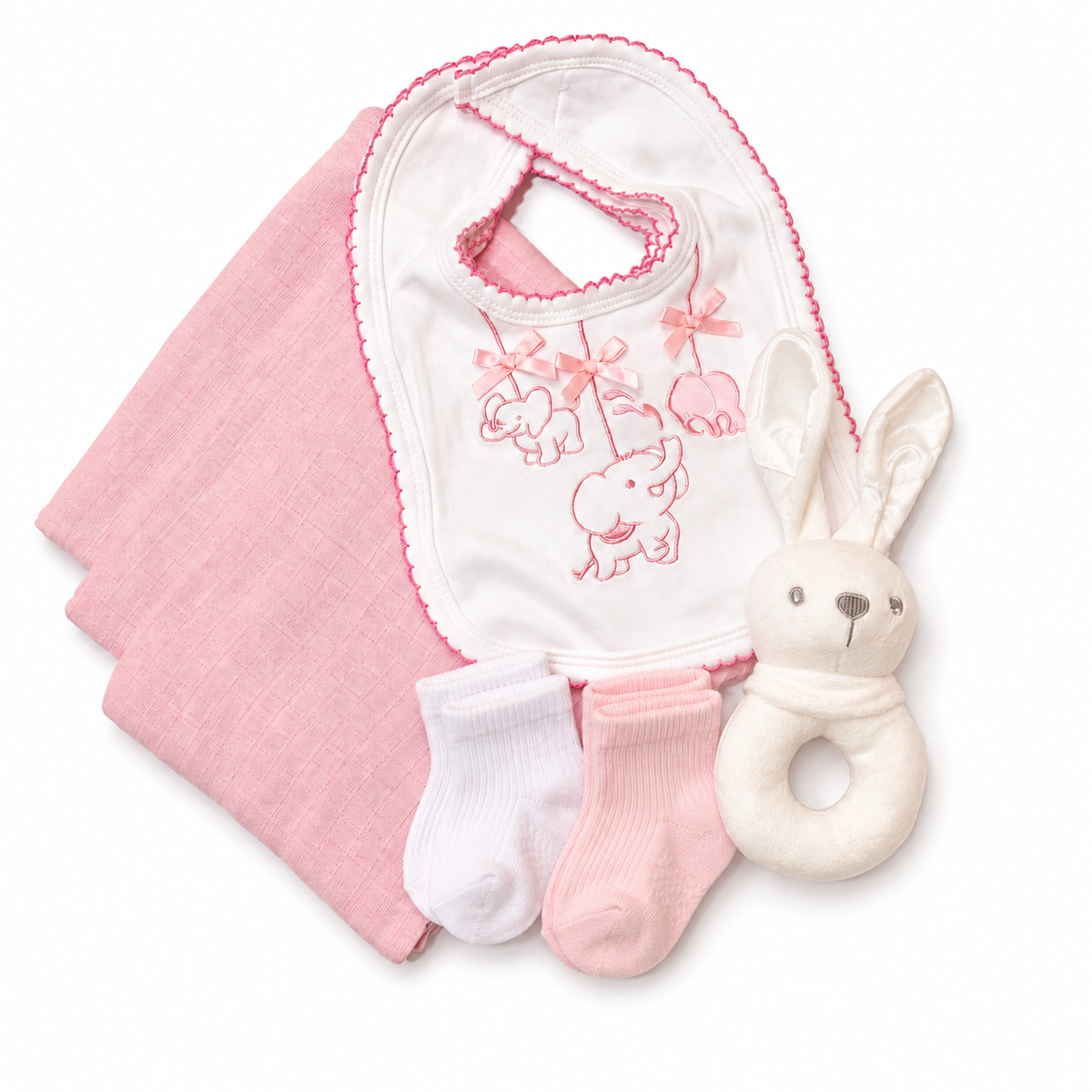 Bubbachubs Baby Girls Newborn Gift Box with Muslins, Bibs, Rattle & Socks 3-6 Months