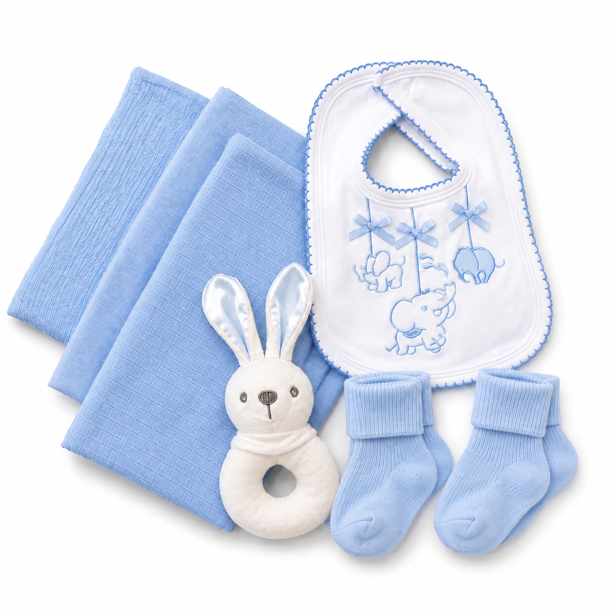 Bubbachubs Baby Boys Newborn Gift Box with Muslins, Bibs, Rattle & Socks 0-3 Months