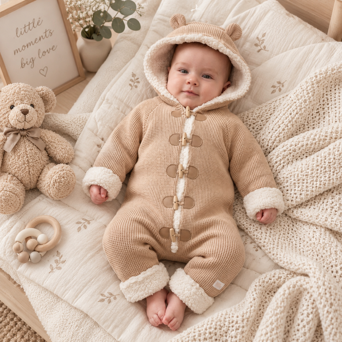 Baby True Knit Hooded Pram Suit With Sherpa Lining (0-12 Months)