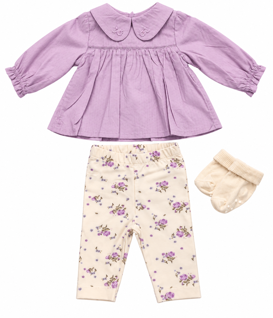 Baby Girls Cotton Top, Leggings And Sock Gift Set