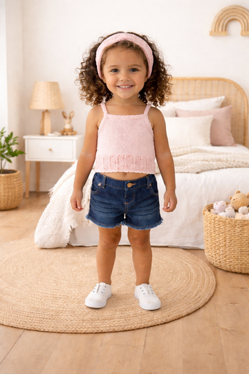 Girls Knit Top, Denim Shorts & Headband Outfit 2-4 Years