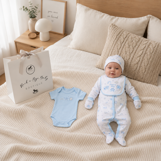 Baby Boys 5 Piece Gift Set With Gift Bag 0-6 Months