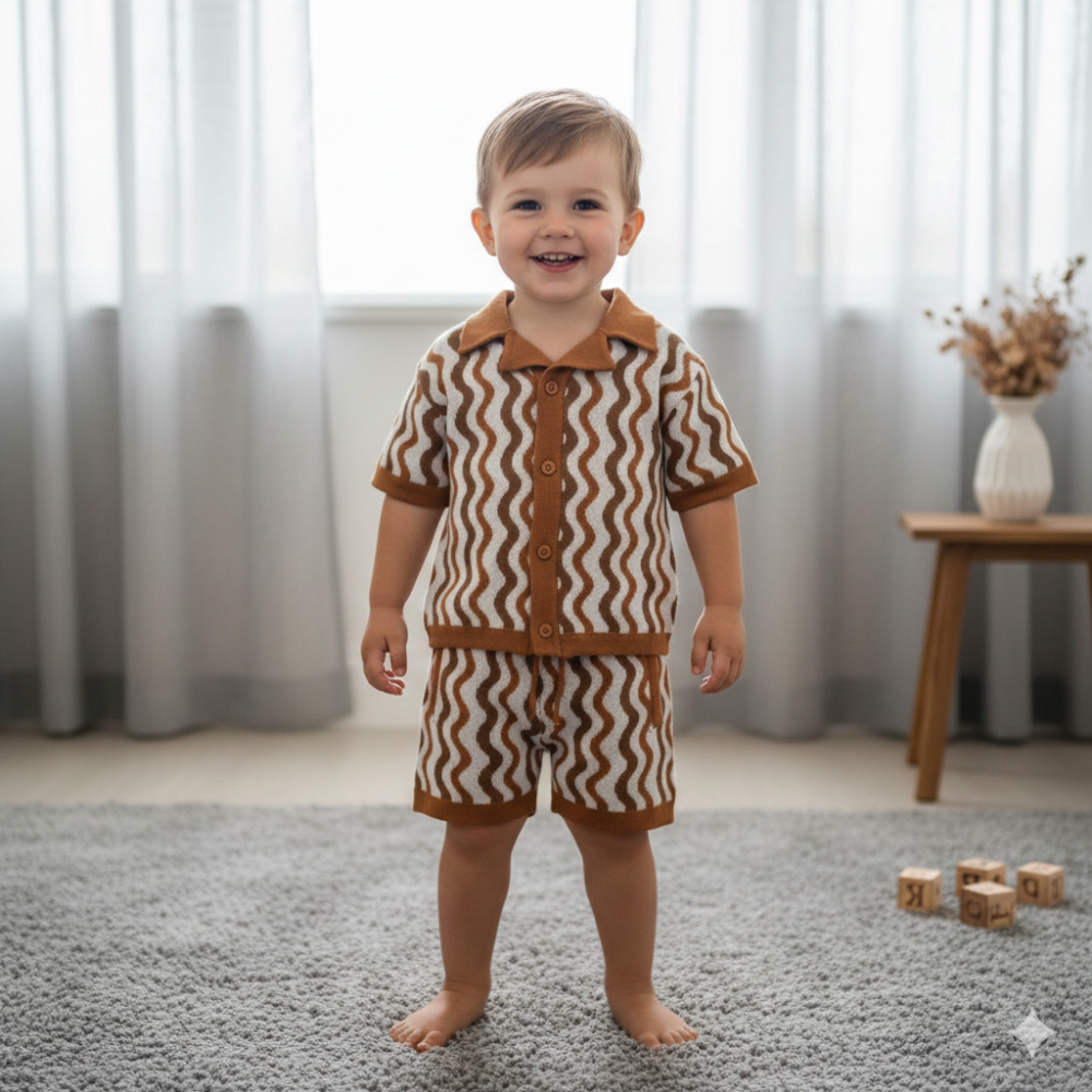 Boys Knit Shirt & Shorts Outfit 2-4 Years