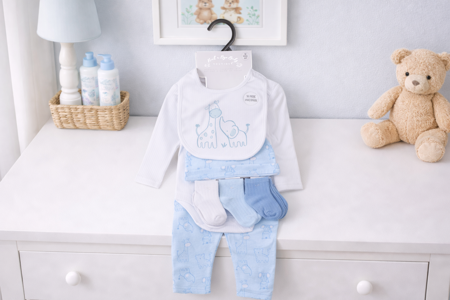 Baby Boys Safari Ribbed 10 Piece Gift Set Newborn - 6 Months