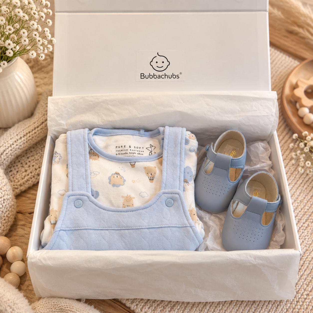 Baby Boys Quilted Dungarees,Top & Soft Soled Shoes Gift Set 6-9 Months