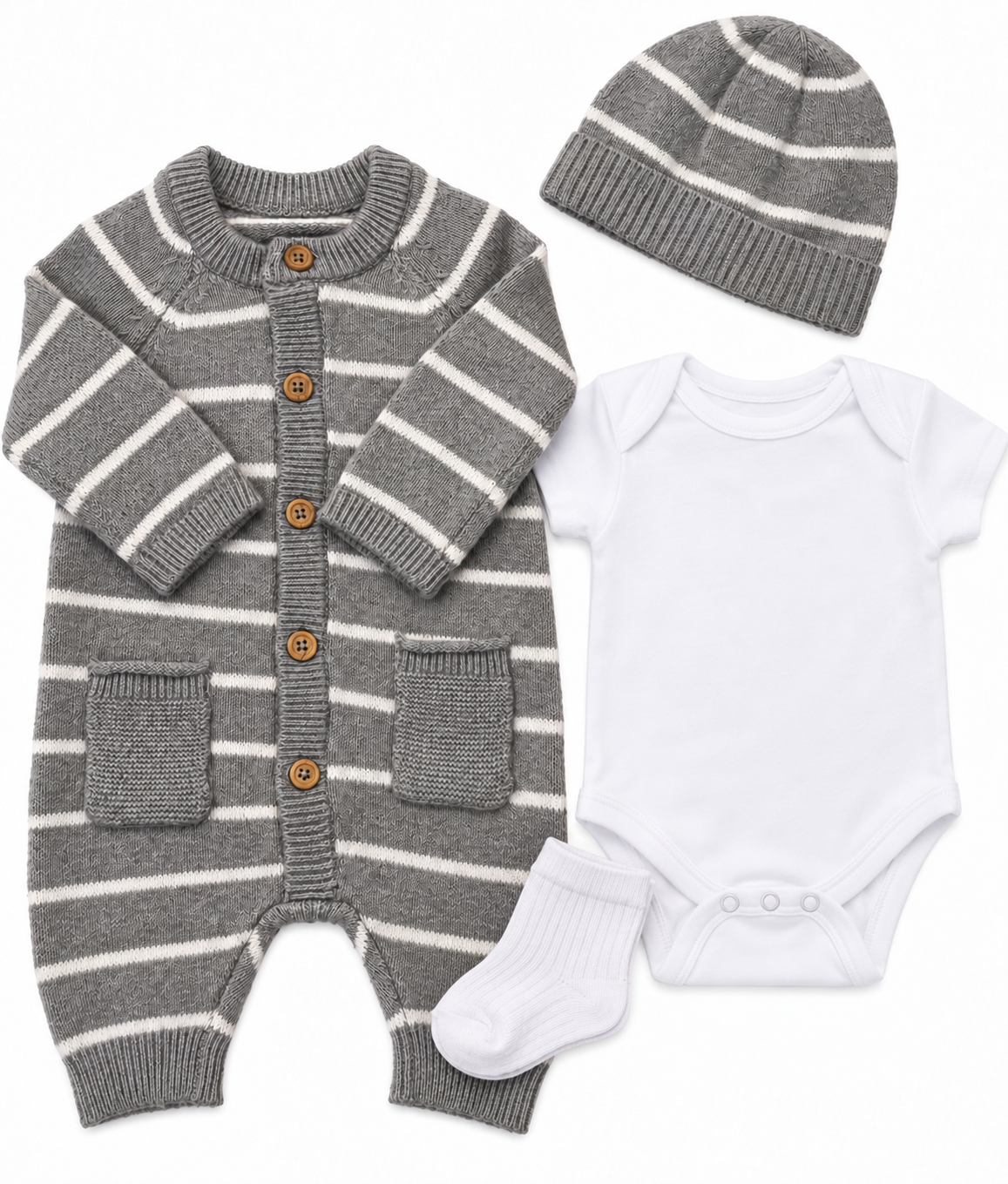 Bubbachubs Knitted All In One, Hat, Bodysuit And Sock Gift Set 0-3 Months