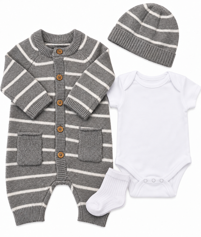 Bubbachubs Knitted All In One, Hat, Bodysuit And Sock Gift Set 0-3 Months