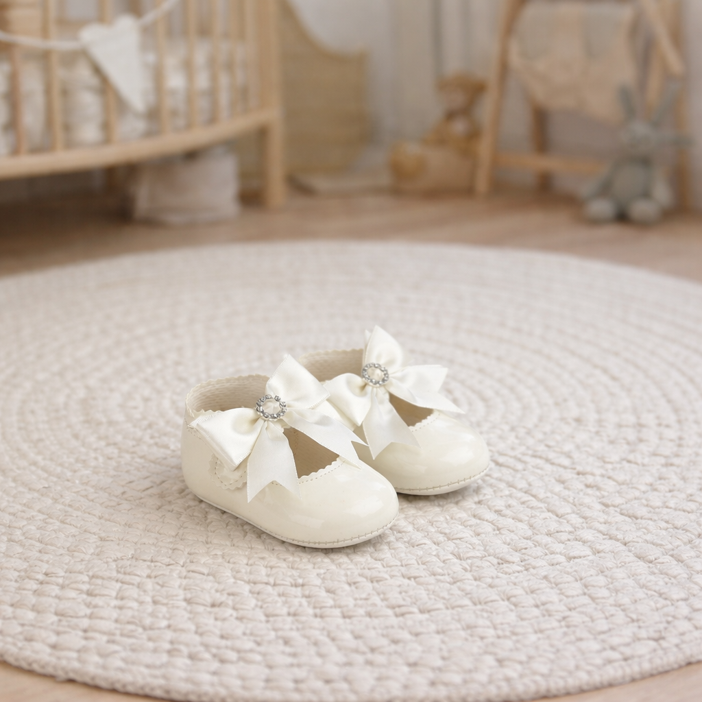 Baby Girls Bow & Diamante Soft Soled Shoes