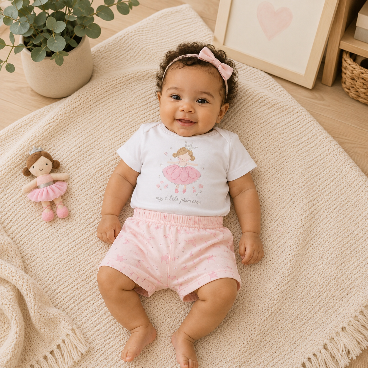 Baby Girls Princess Summer T-shirt, Shorts & Plush toy Set 0-6 Months