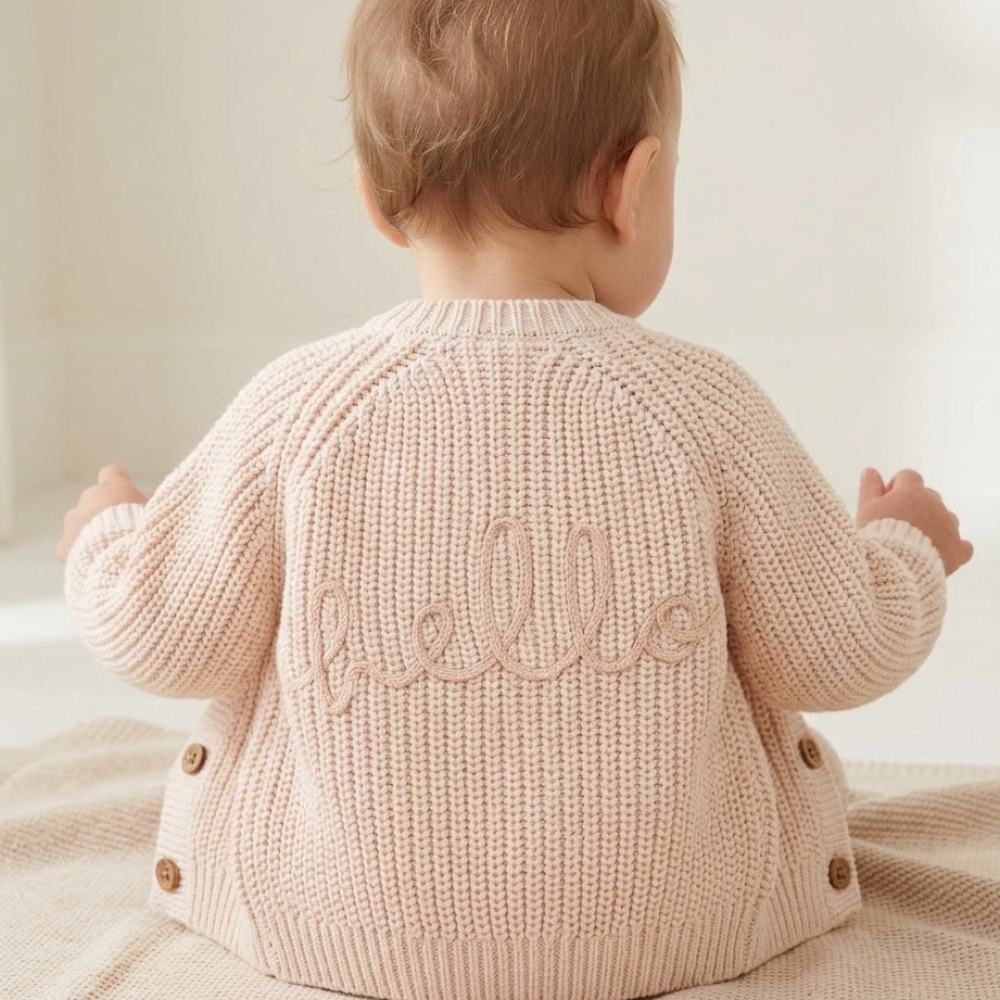 Baby Cotton Knit Cardigan With Embroidery Detail 0-12 Months