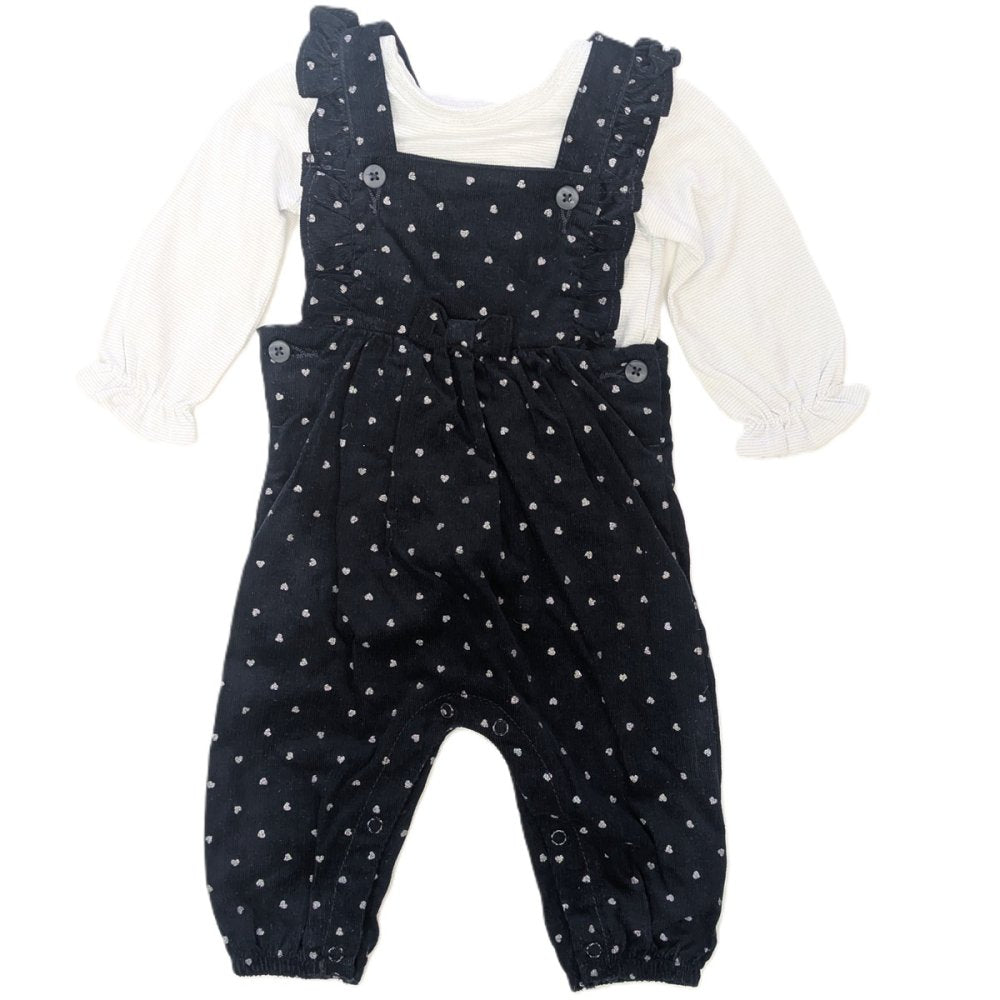 Baby Girl's Navy Corduroy Dungaree & Top Outfit 0-3 Years