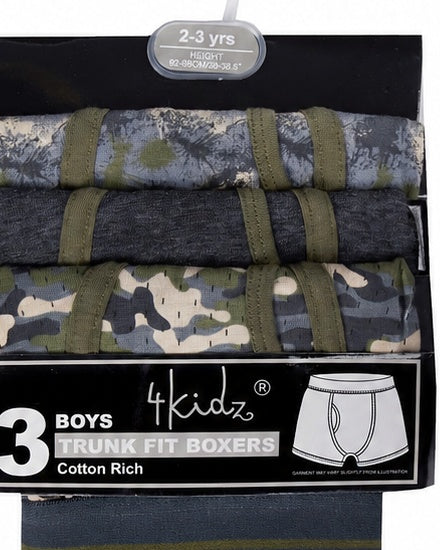 Infant Boys 3 Pack Of Trunk Fit Boxer Shorts 2-6 Years