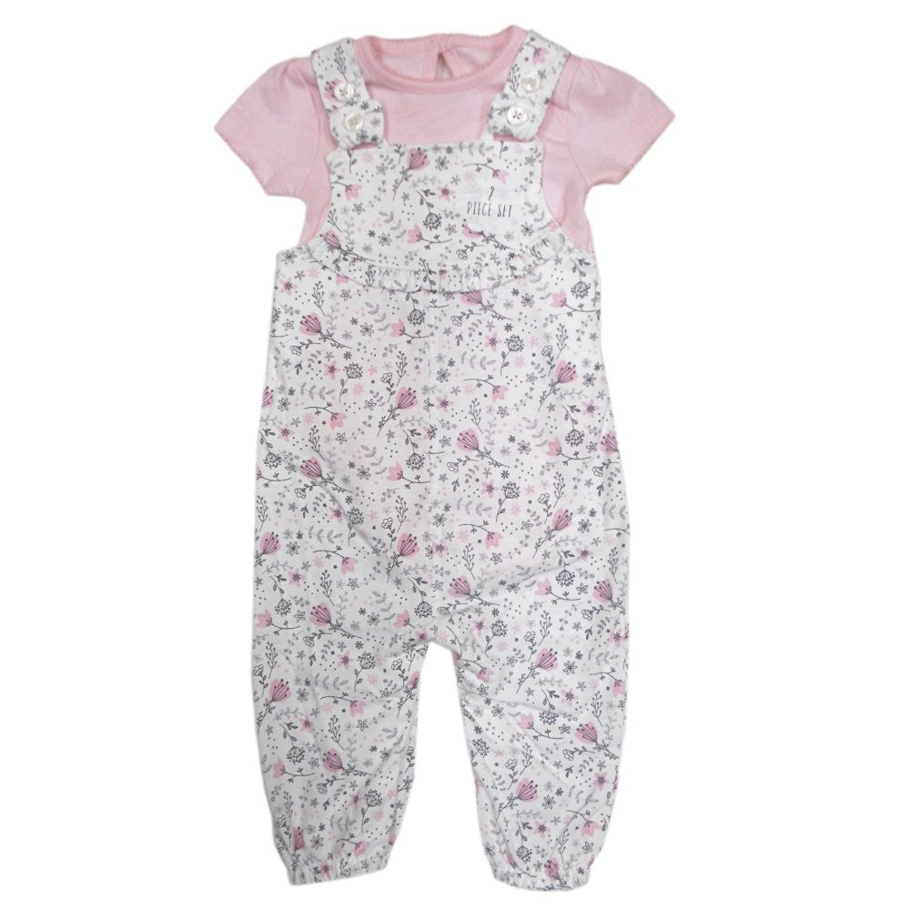 Baby Girl's Floral Dungaree & bodysuit Outfit 6-9 Months