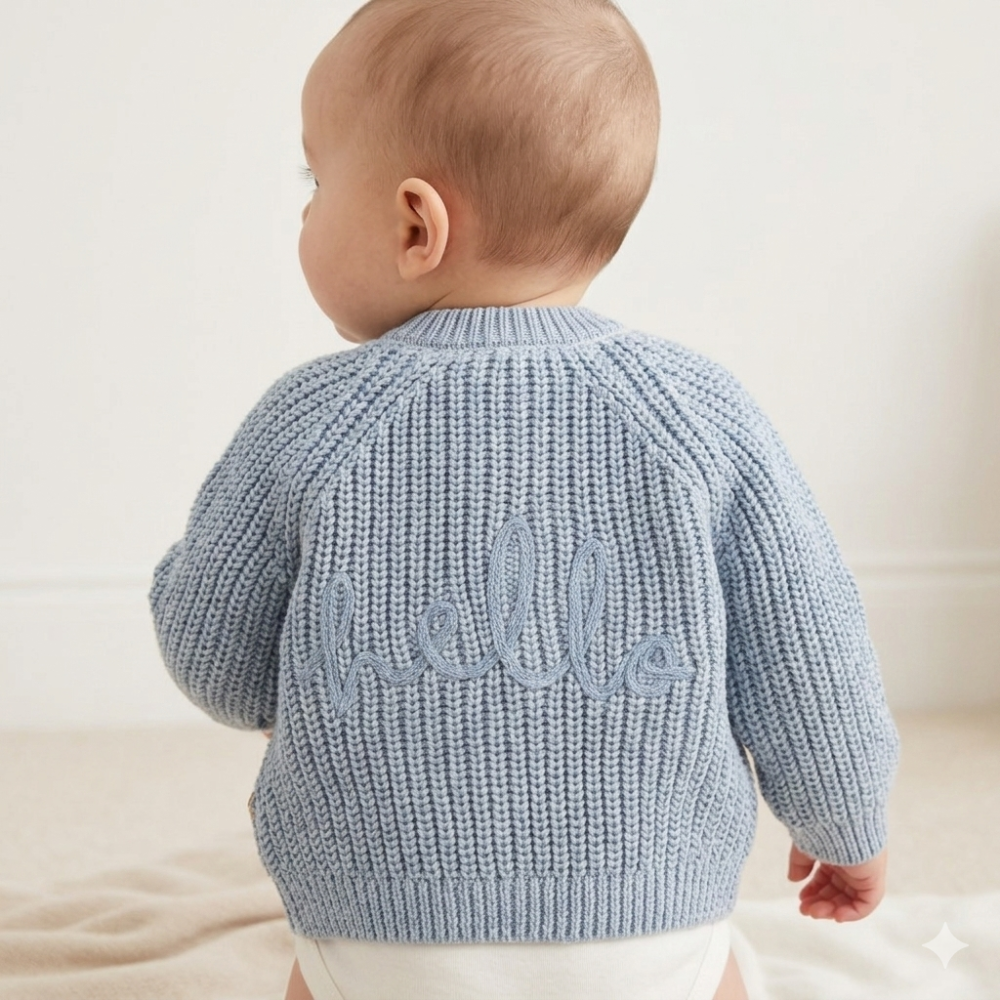 Baby Cotton Knit Cardigan With Embroidery Detail 0-12 Months