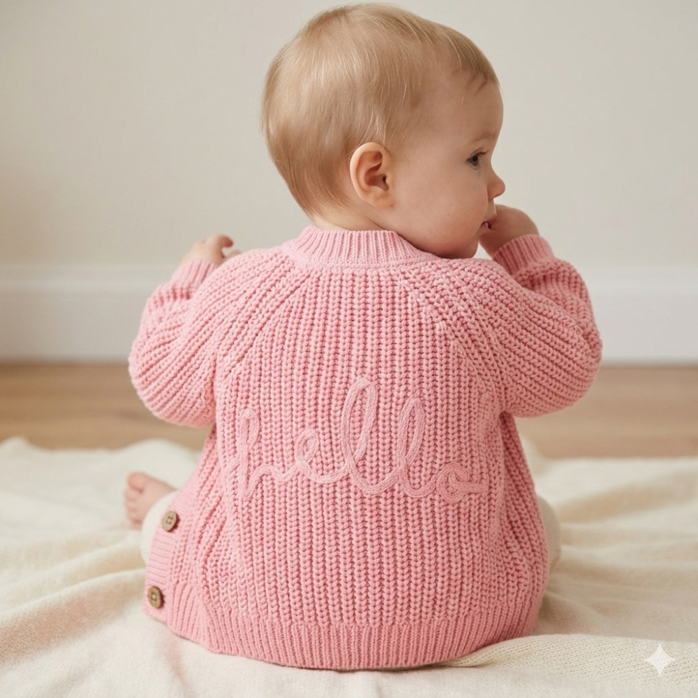 Baby Cotton Knit Cardigan With Embroidery Detail 0-12 Months