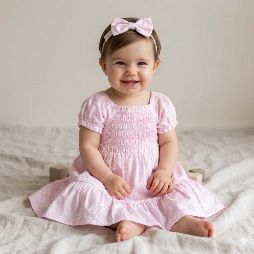 Girls Smocked Dress & Headband Set 12 Months - 4 Years