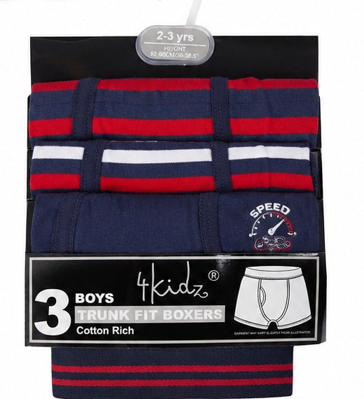 Infant Boys 3 Pack Of Trunk Fit Boxer Shorts 2-6 Years