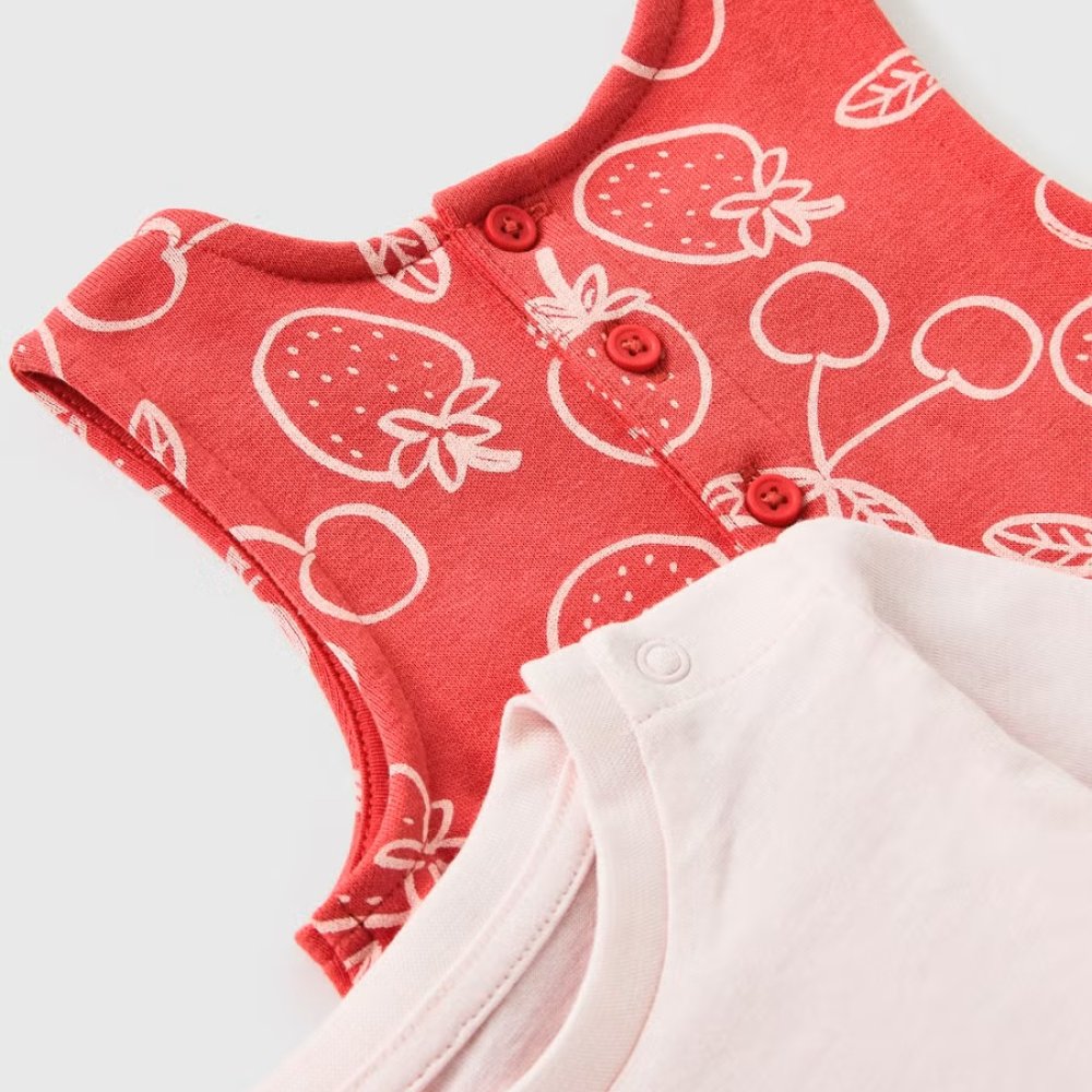 Baby Girl Red Strawberry Print Dungaree & Top Outfit 0-23 Months
